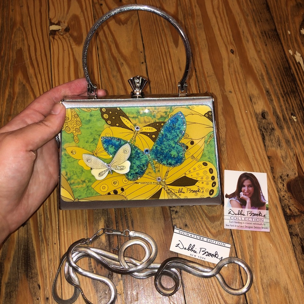 Debbie Brooks blue gold green butterfly purse with crystals
